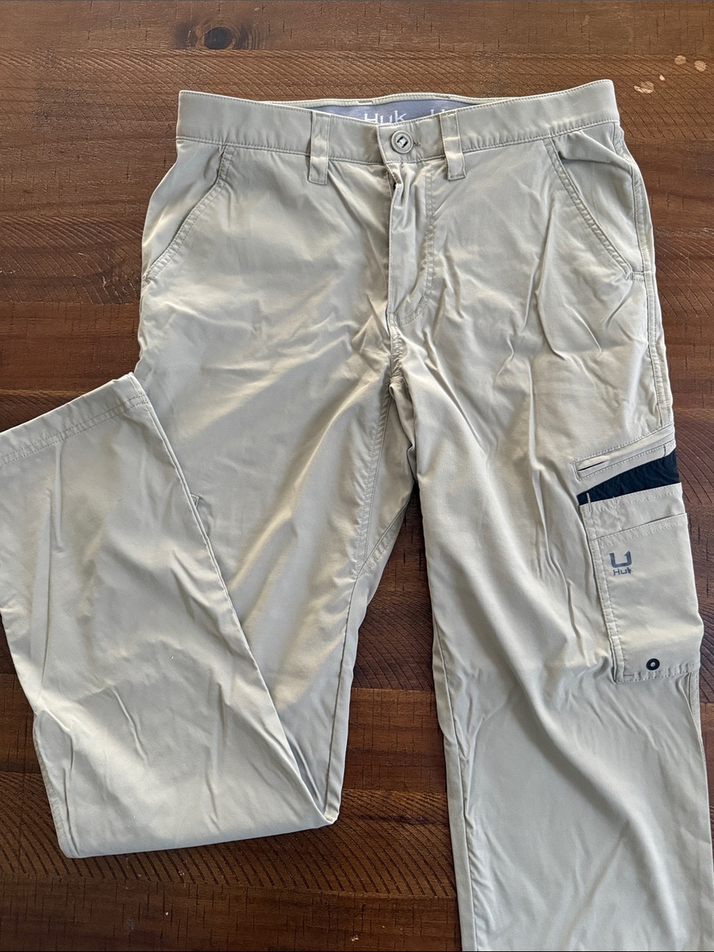 Huk Men’s Light Khaki Cargo Pants with Navy Accent